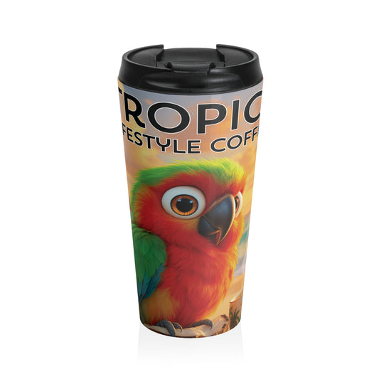 15 oz. Stainless Steel Travel Mug / Parrot Tiki