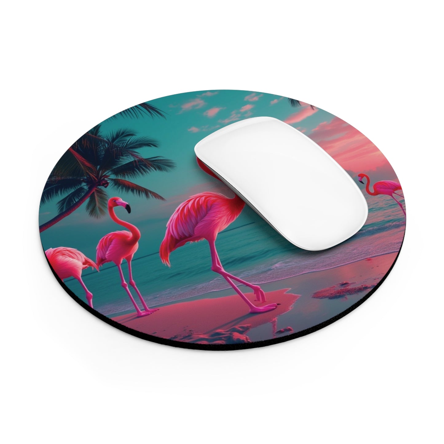 Tropical Mouse Pad, 2 Shapes - Beach Vibes for Home Office & Gamer / Neon Flamingos at Night