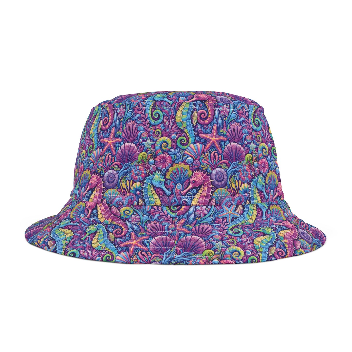 Tropical Polyester Bucket Hat, 2 Sizes - Seahorses Fantasy Pop