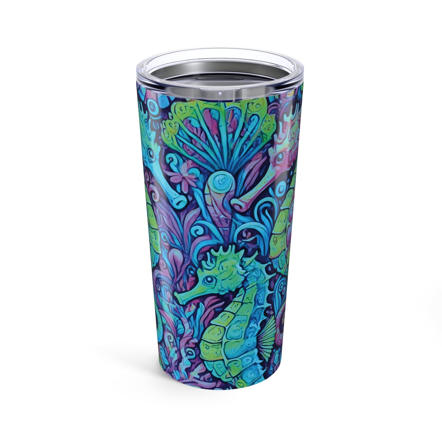20oz Tropical Glossy Tumbler - Seahorse Trio, Turquoise Pop