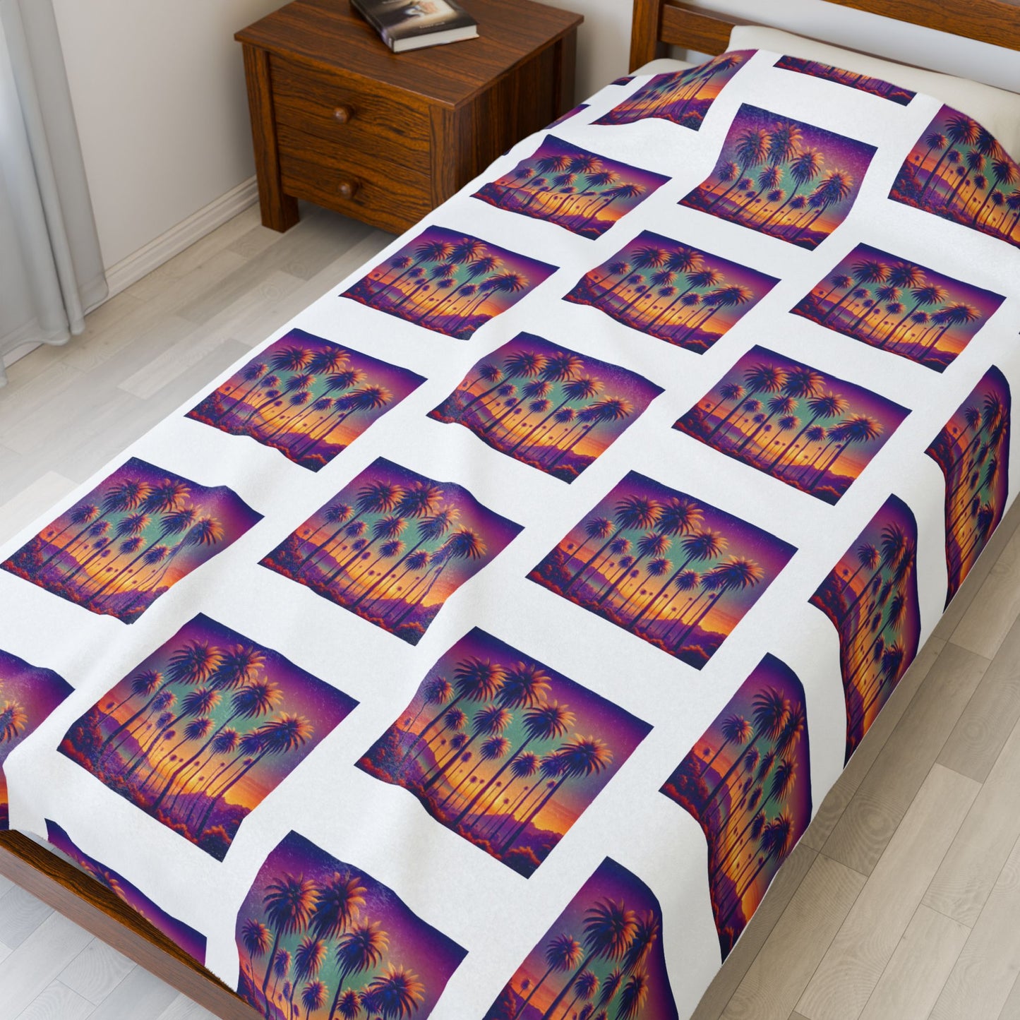 Tropical Sunset Palms Velveteen Plush Blanket - Cozy Home Decor for Coastal Lovers