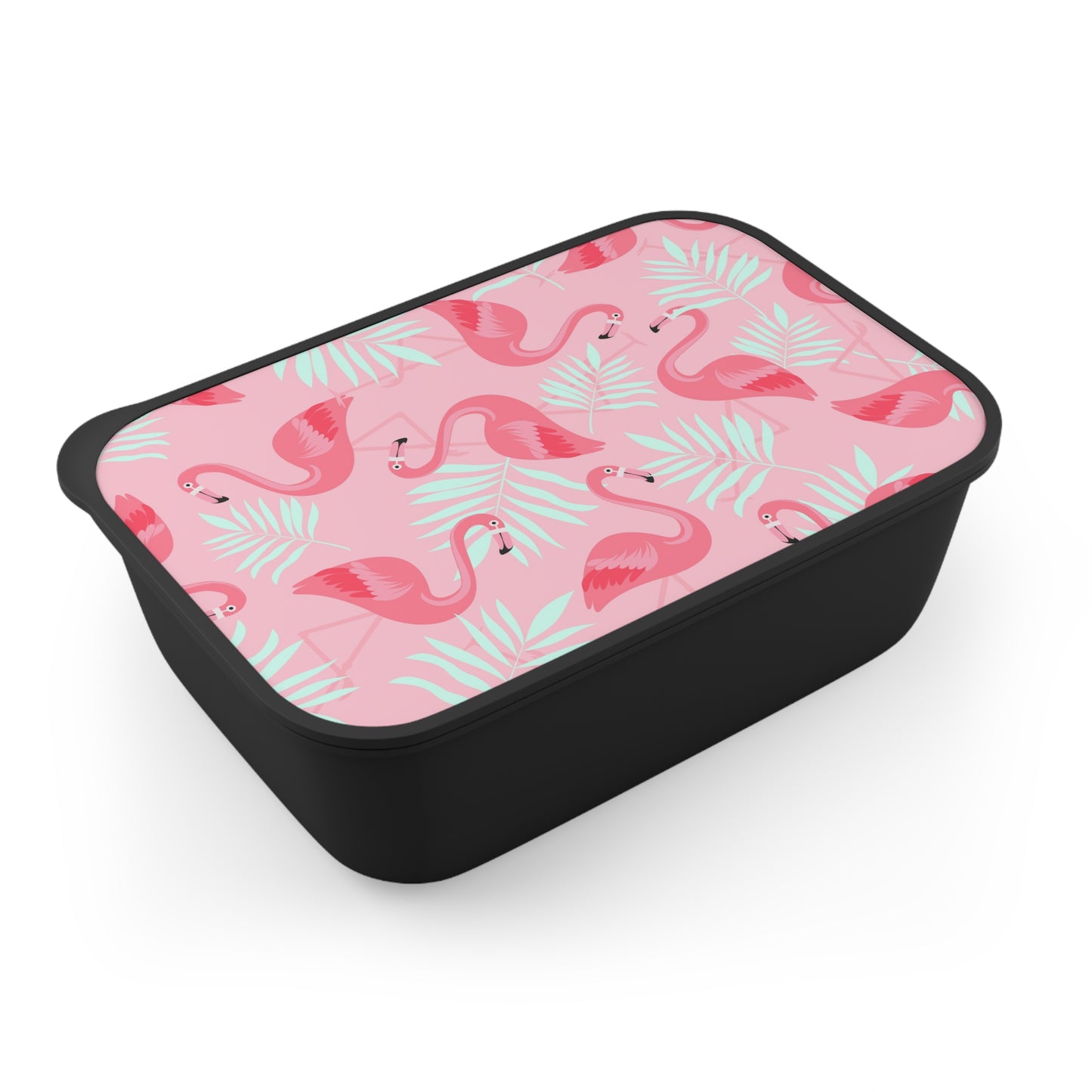 Bento Box with Utensils - Flamingos With White Palms