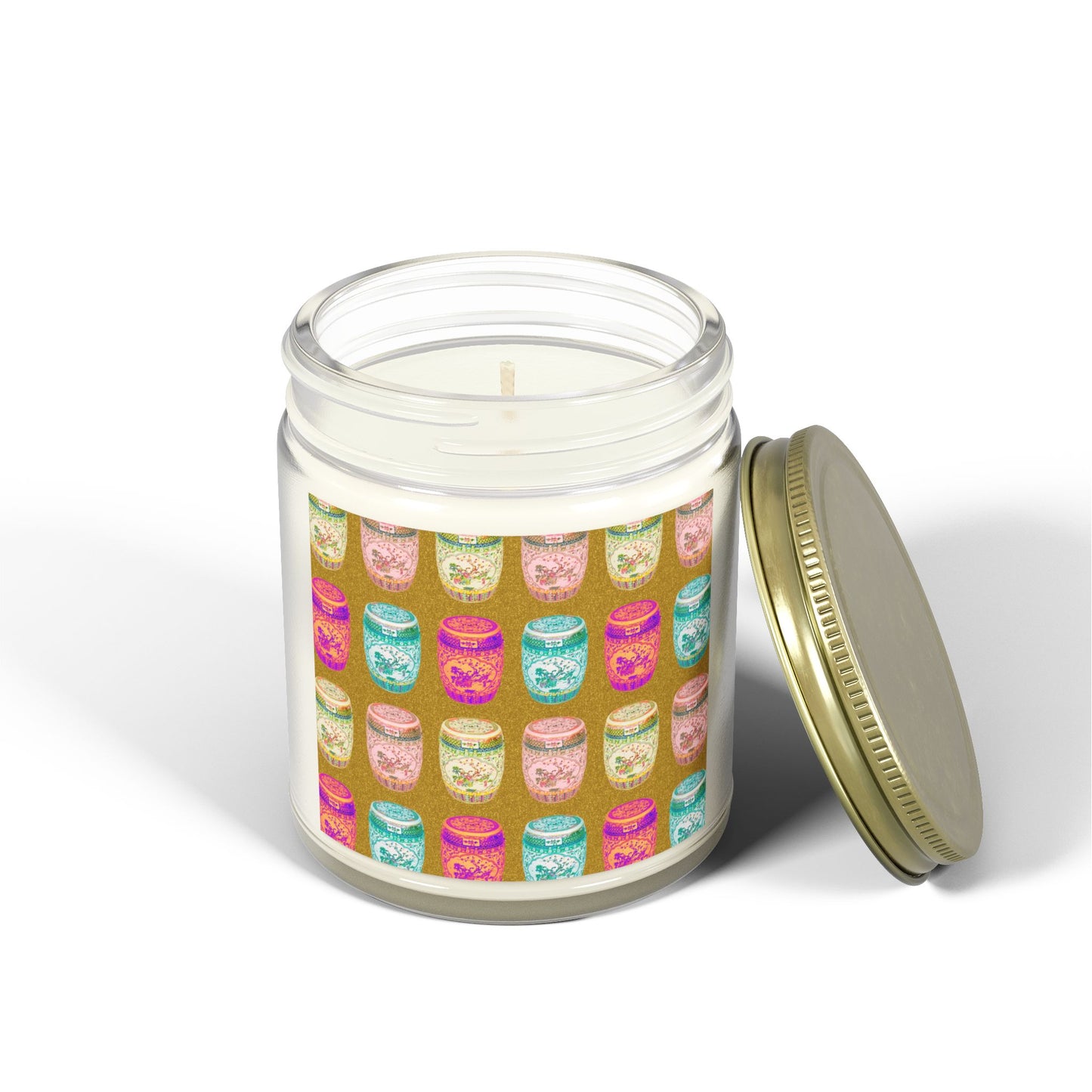 Scented Candles, Coconut Apricot Wax (4oz, 9oz) - Pop Art Porcelain Stools, Repeat Gold