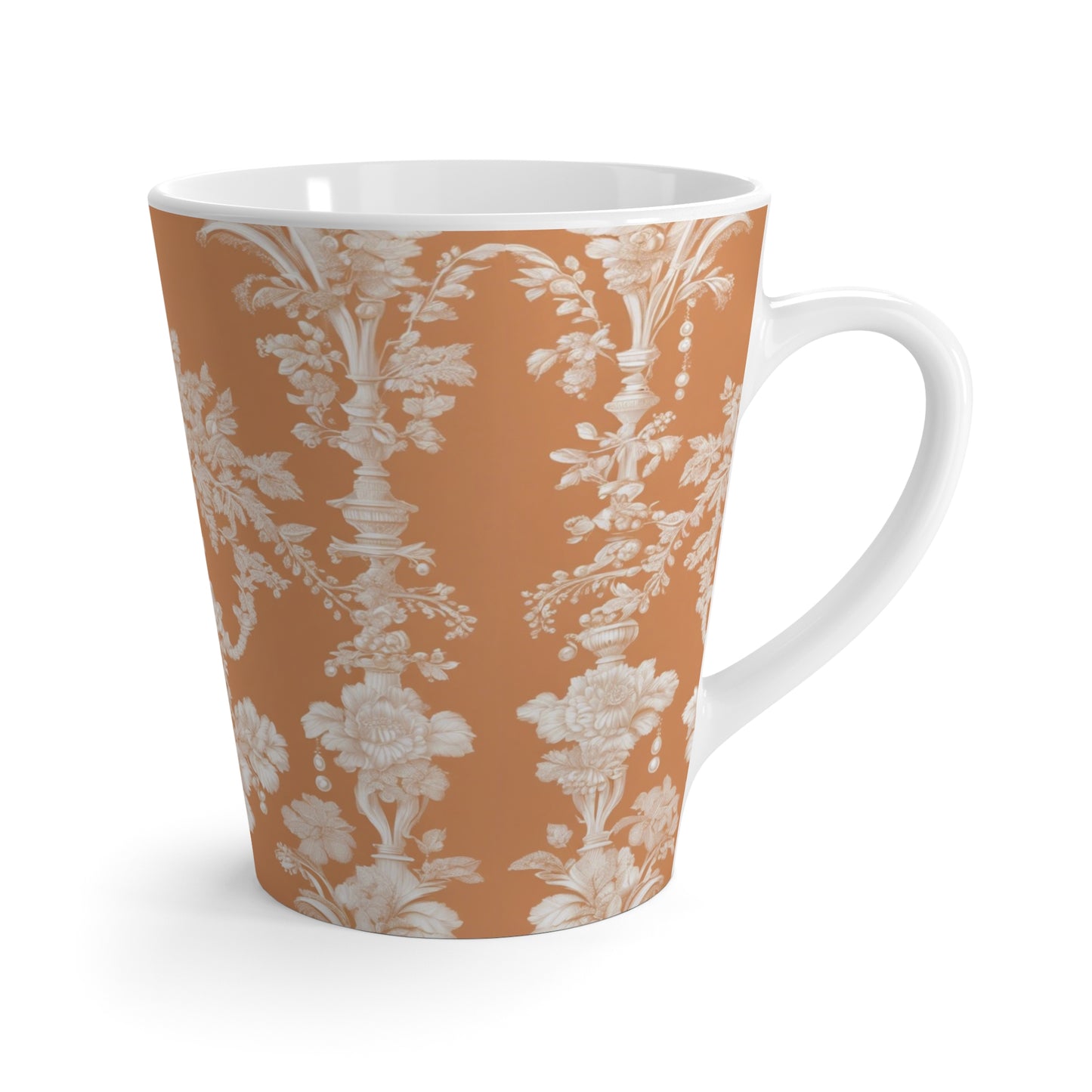 Latte White Mug - Perfect for Coffee Enthusiasts / Pearl Lady Toile, melon