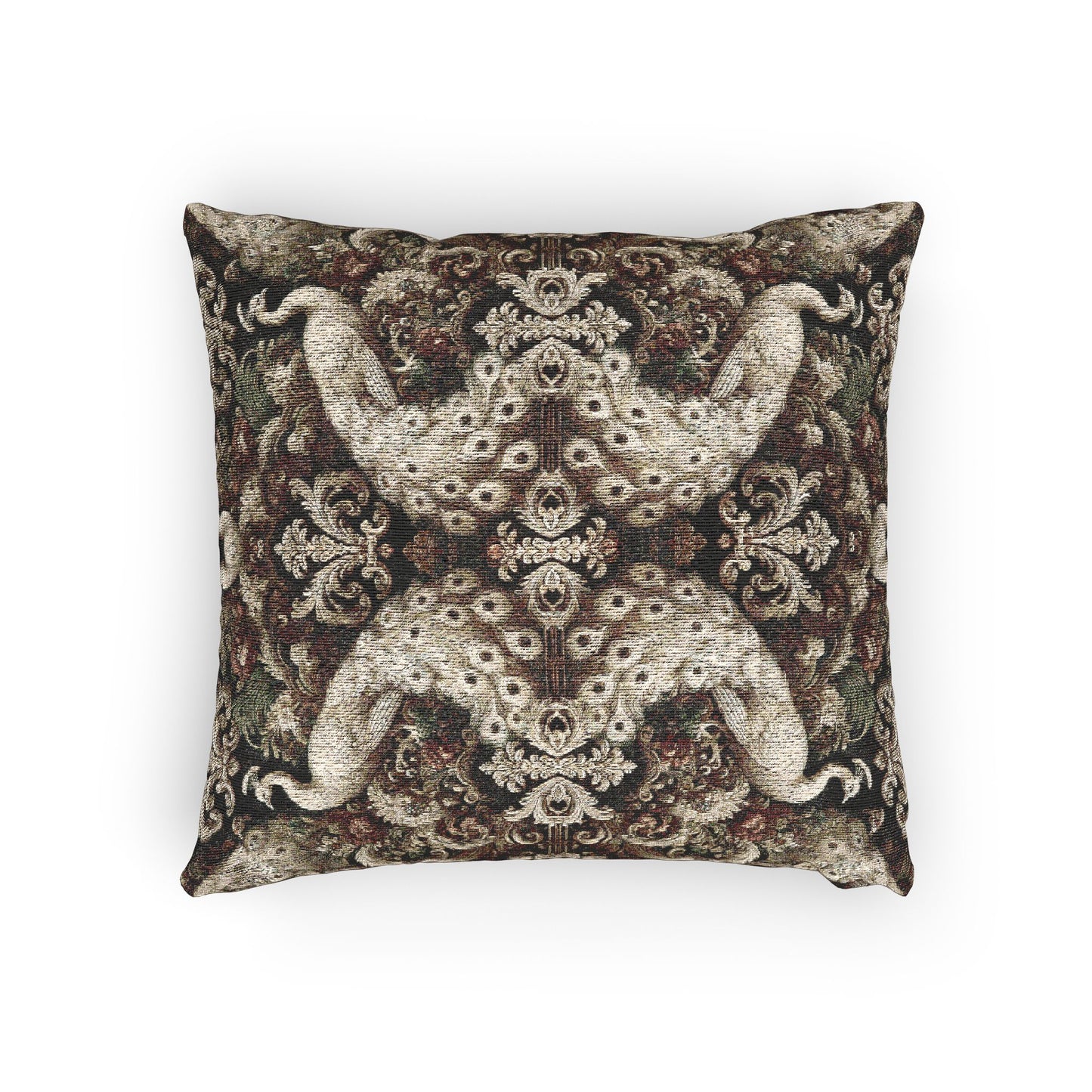 Woven Pillow, 17"W x 18"L ~ Kaleido White Peacocks