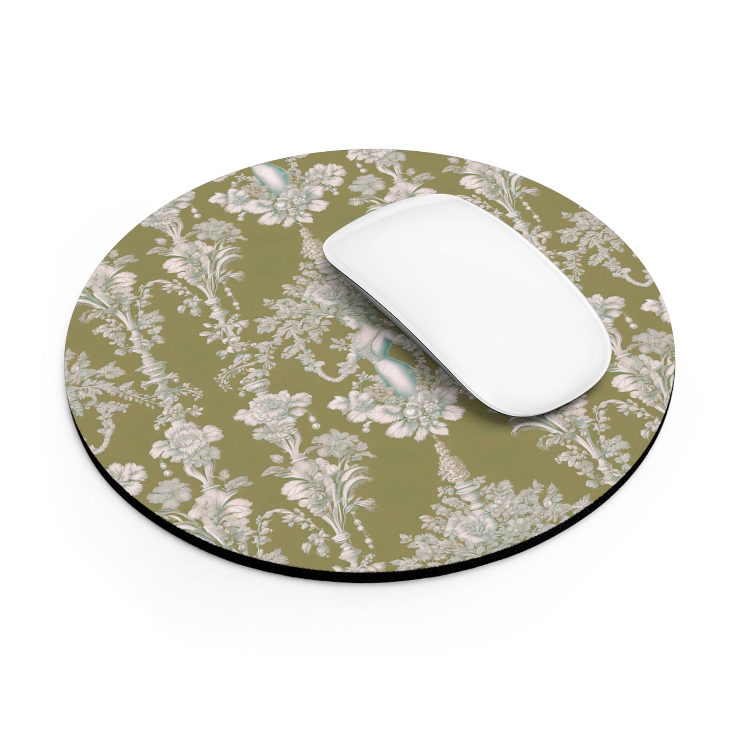 Tropical Mouse Pad, 2 Shapes - Beach Vibes for Home Office & Gamer / Pearl Lady Toile, Highborn Green