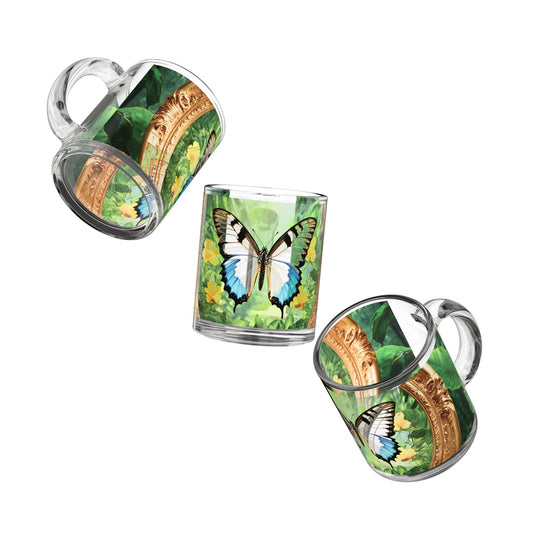 Tropical Glass Mug - 10oz Coffee Cup / Framed Swallowtail Butterfly