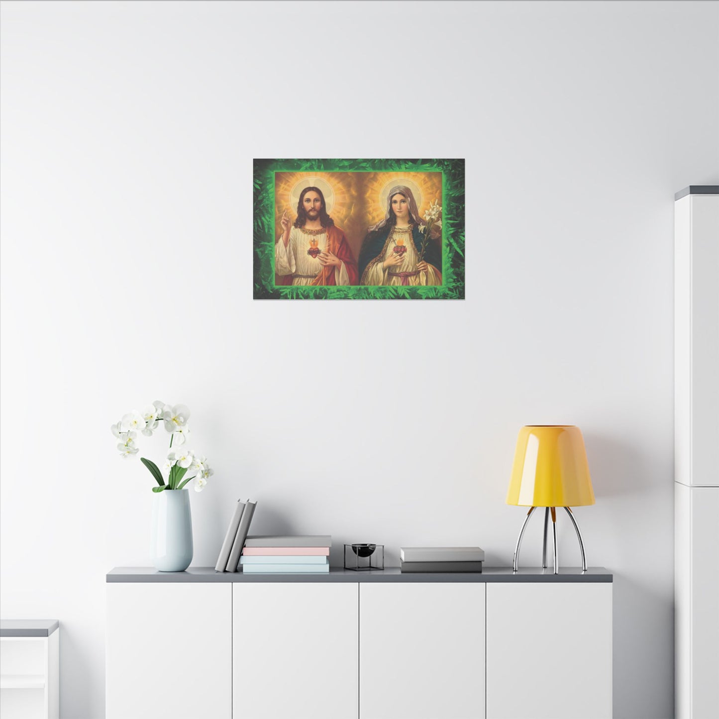 "Tropical Glow Jesus and Mary" Religious Canvas Artwork - Stretched Canvas Print / Byzantine Icons