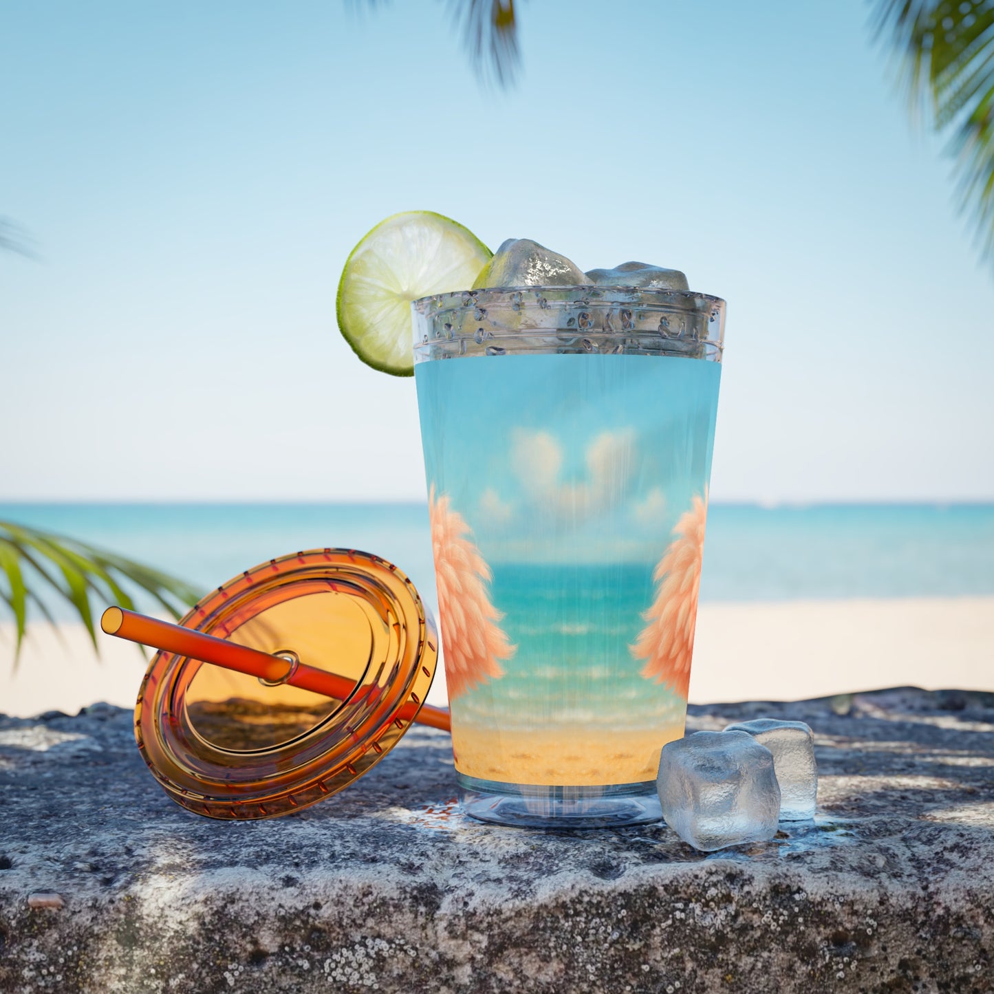 Tropical Tumbler with Straw | 16oz Colorful Travel Cup / Baby Flamingo