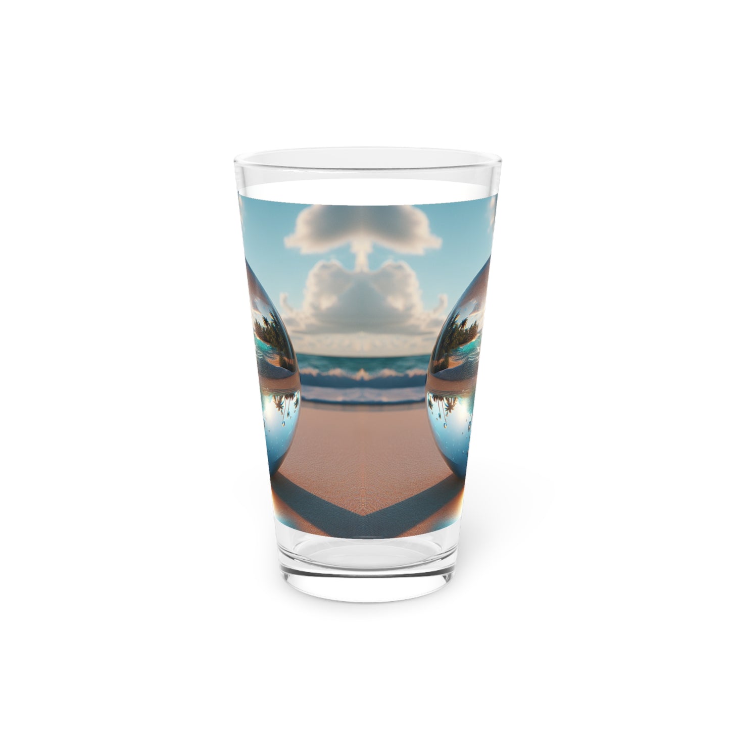 Pint Glass, 16oz - Beach Illusion Ball, Sunrise