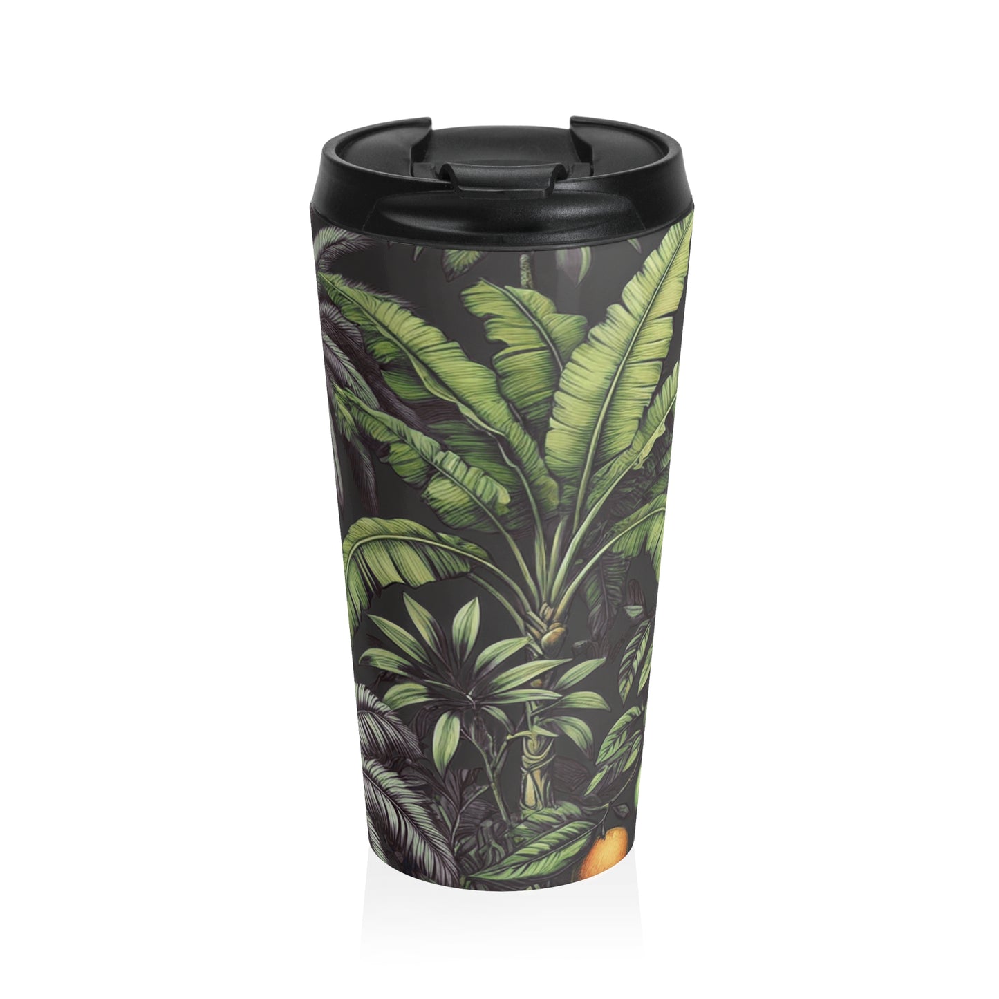 15 oz. Stainless Steel Travel Mug / Palms & More Fruit, Black