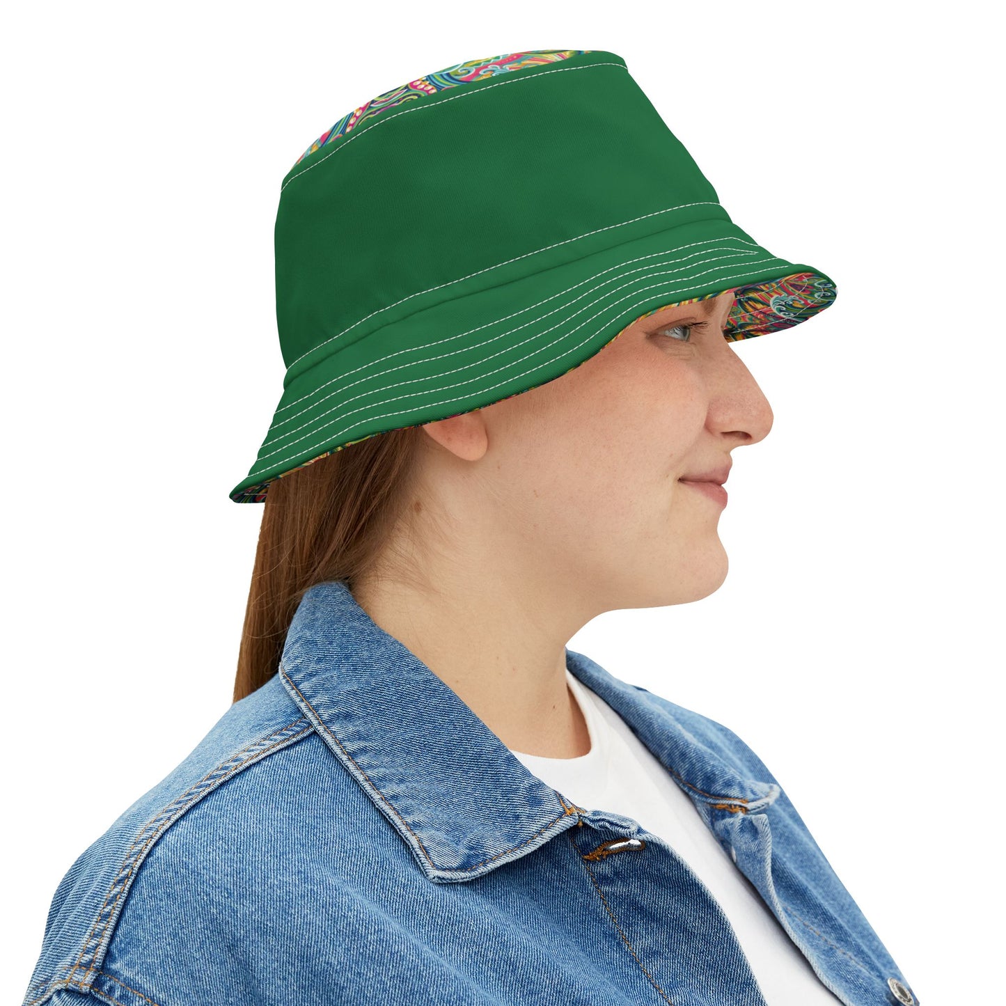 Tropical Polyester Bucket Hat, 2 Sizes - Kaleido Bay/Green