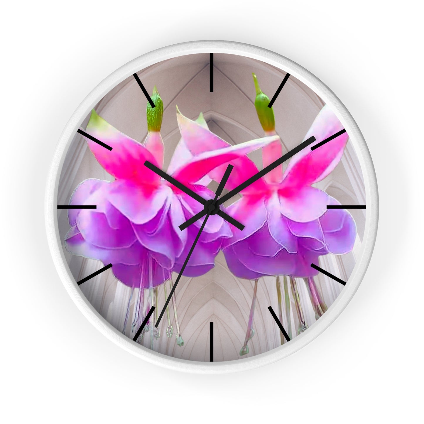 Wall Clock, Two Pink Fuchsias / Gothic, Hands/Base Variants