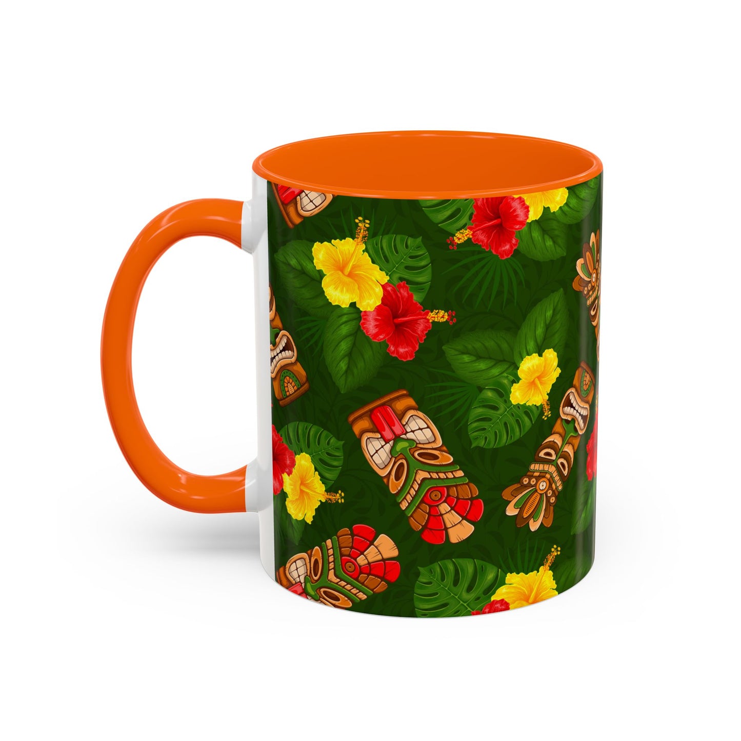 Accent Coffee Mug (11, 15oz), 8 Colors - Tiki Hibiscus Garden