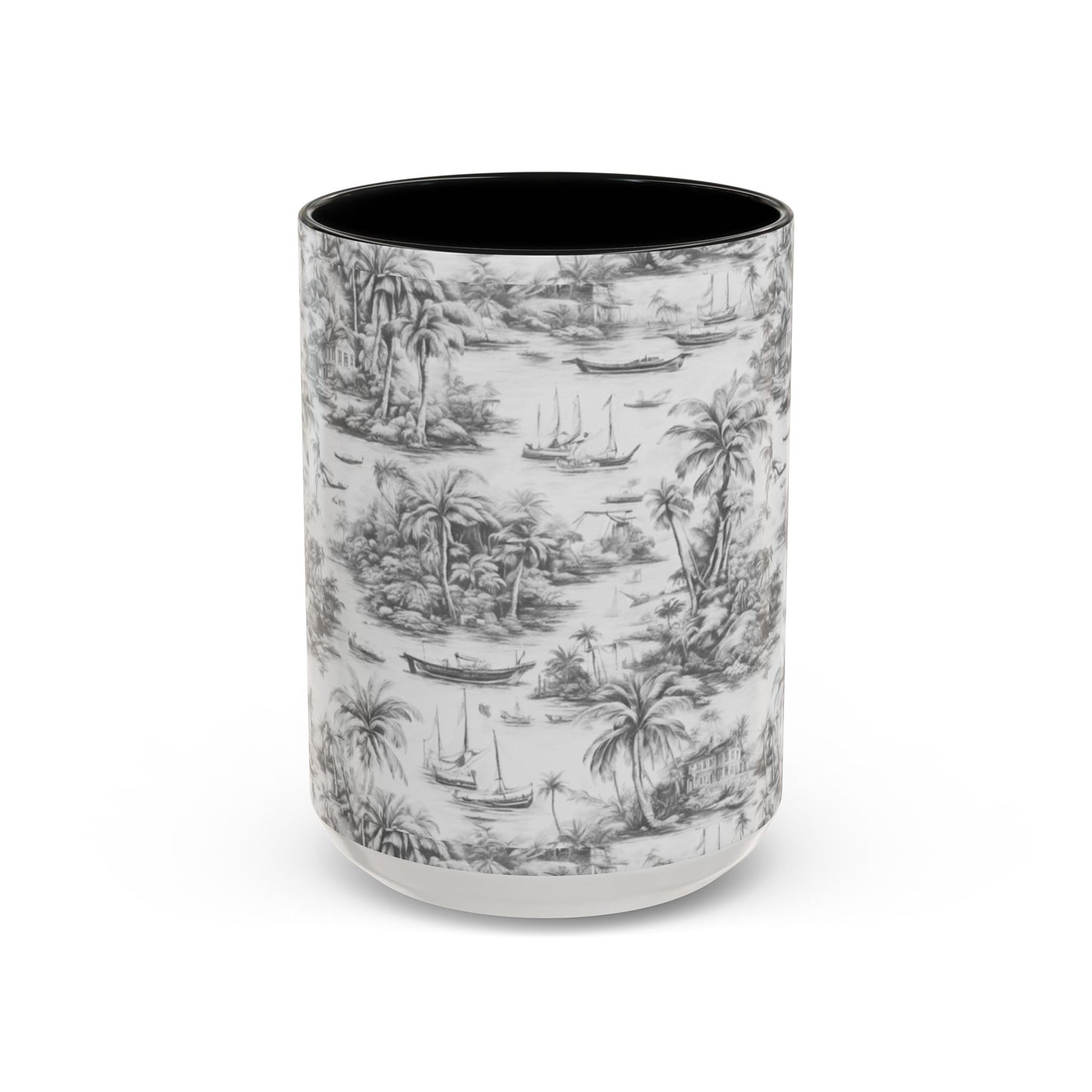 Accent Coffee Mug (11, 15oz), 8 Colors - Tropical Toile #1, soft black