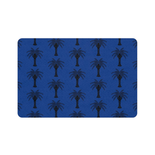 Pet Food Mat (12x18), Art Deco Palm, Dark Blue