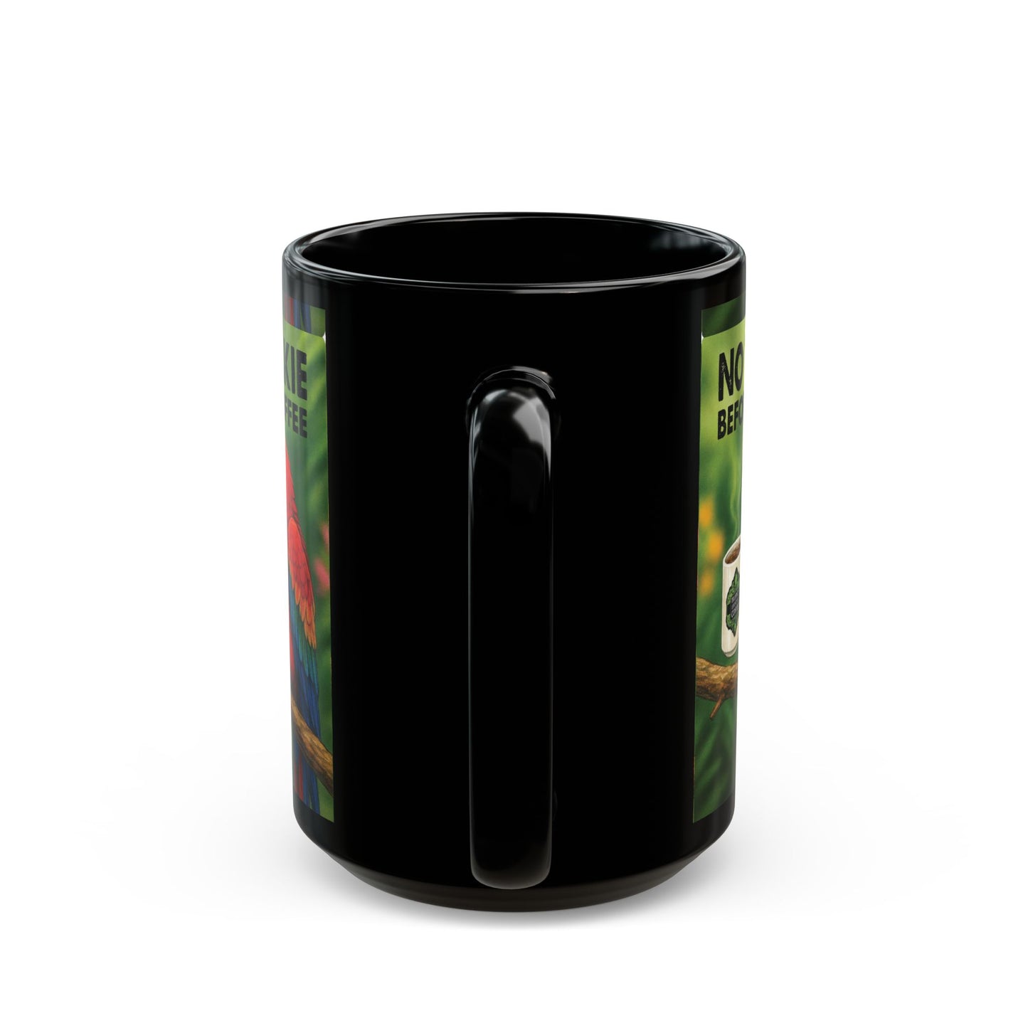 Black Coffee Mug - No Talkie Before Talkie, Red Parrot