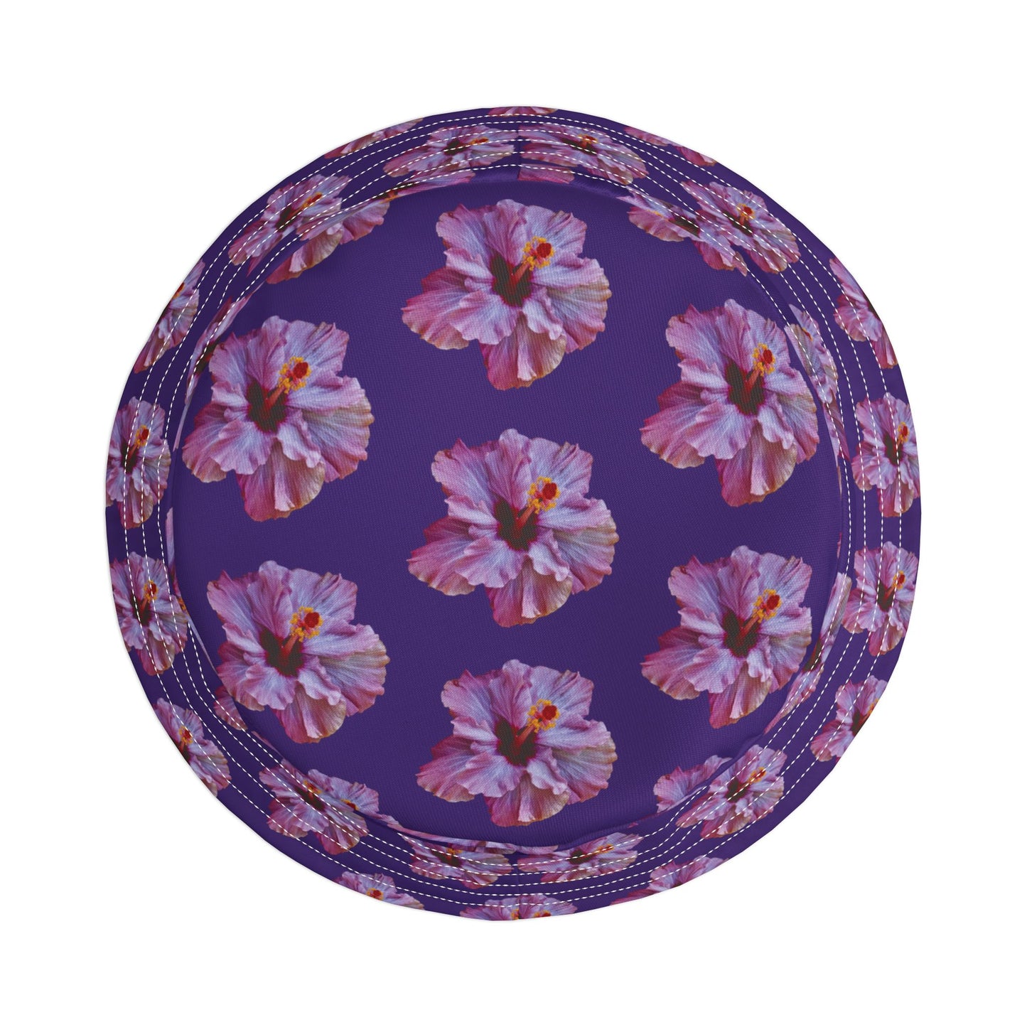 Tropical Polyester Bucket Hat, 2 Sizes - Purple Hibiscus/Purple