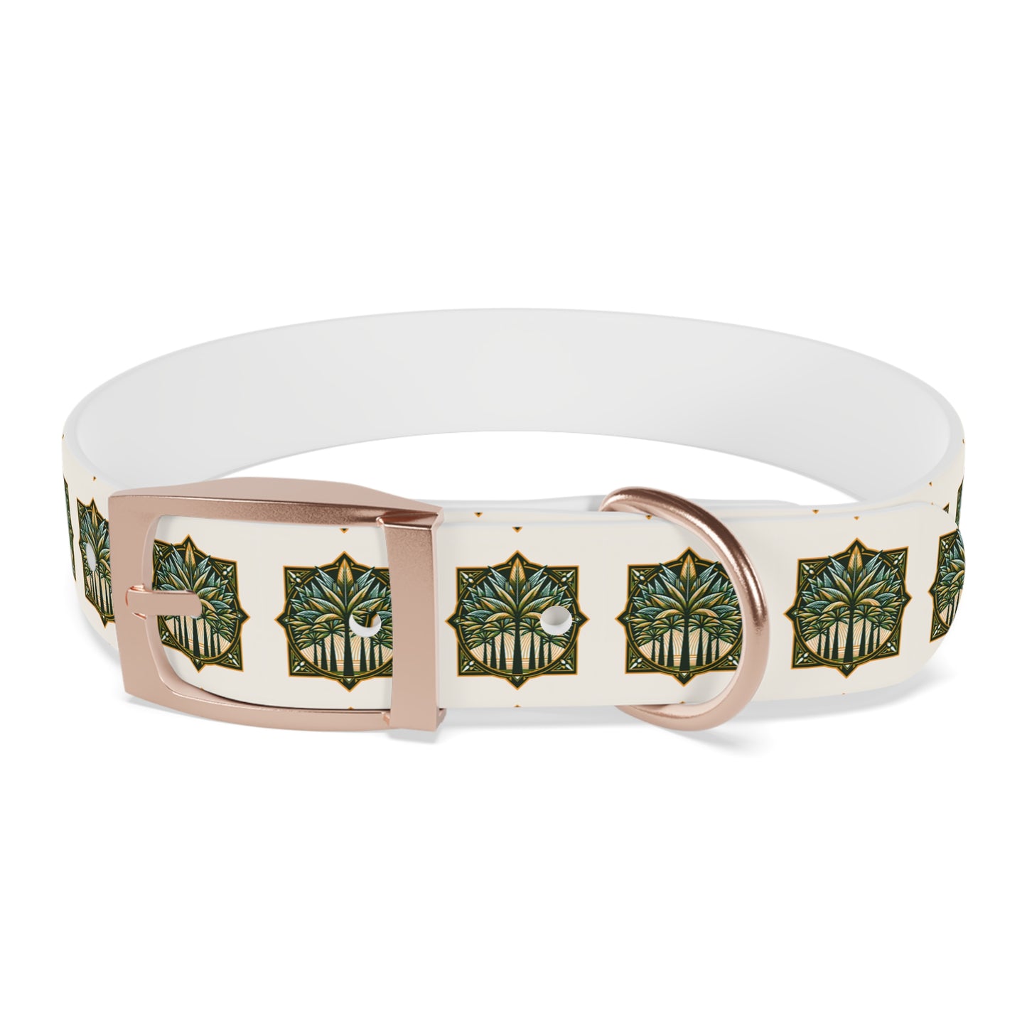 Dog Collar - Deco Palm Trees, Green/Brown