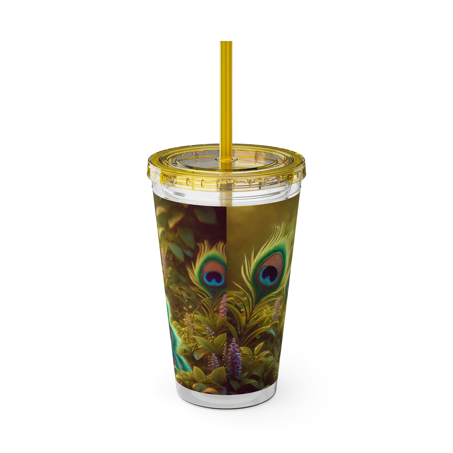 Tropical Tumbler with Straw | 16oz Colorful Travel Cup / Baby Peacock