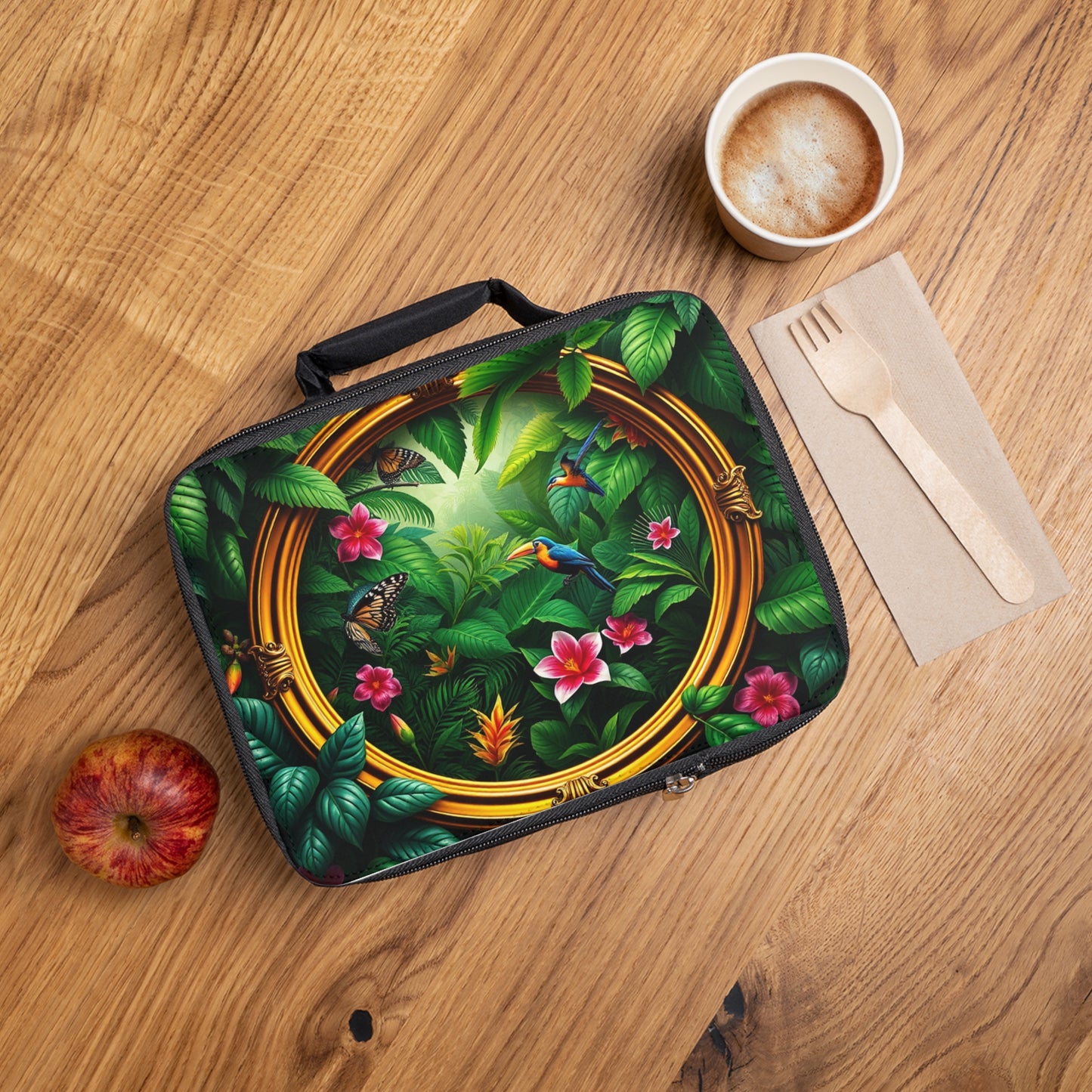 Framed Rainforest Lunch Bag - Eco-Friendly Insulated Tote, Adult and Child Lunchbox / Perfect for Picnics, Beach Outings