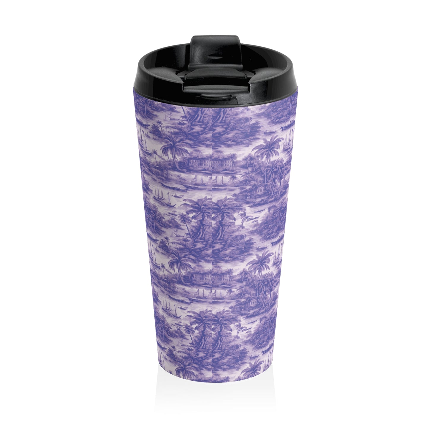 15 oz. Stainless Steel Travel Mug / Tropical Toile Journey, Lilac