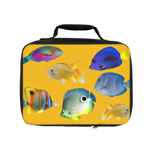 School of Fish/Yellow Lunch Bag - Eco-Friendly Insulated Tote, Adult and Child Lunchbox / Perfect for Picnics, Beach Outings