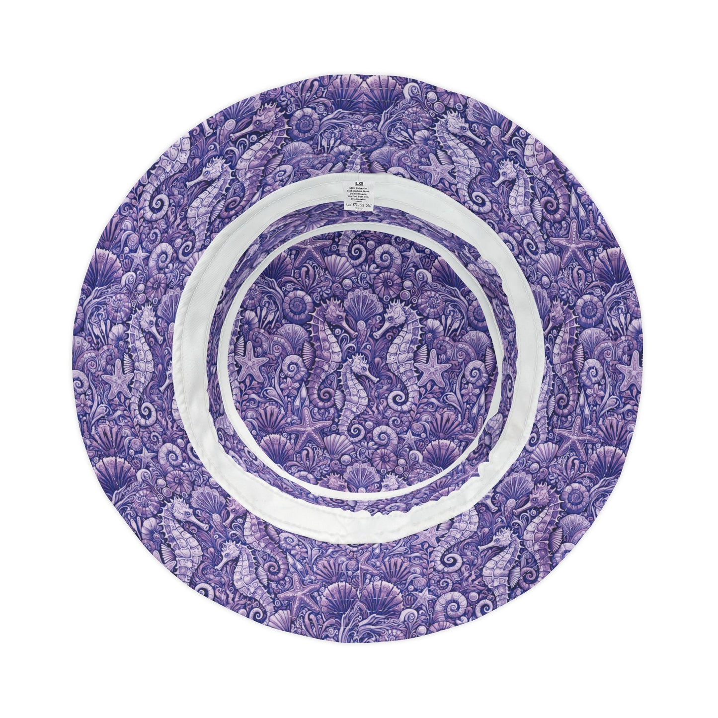 Tropical Polyester Bucket Hat, 2 Sizes - Seahorses Amethyst