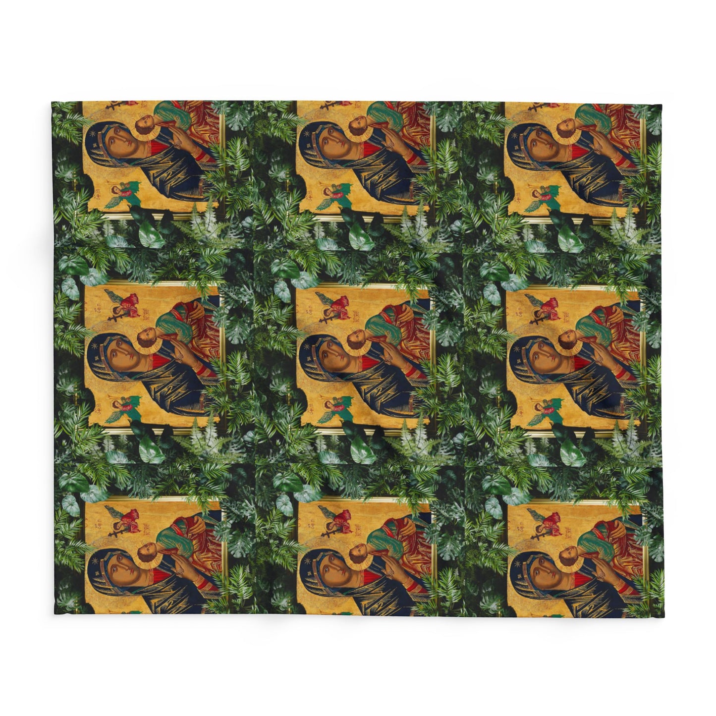 Our Lady of Perpetual Help Religious Fleece Blanket - Colorful Tropical Design