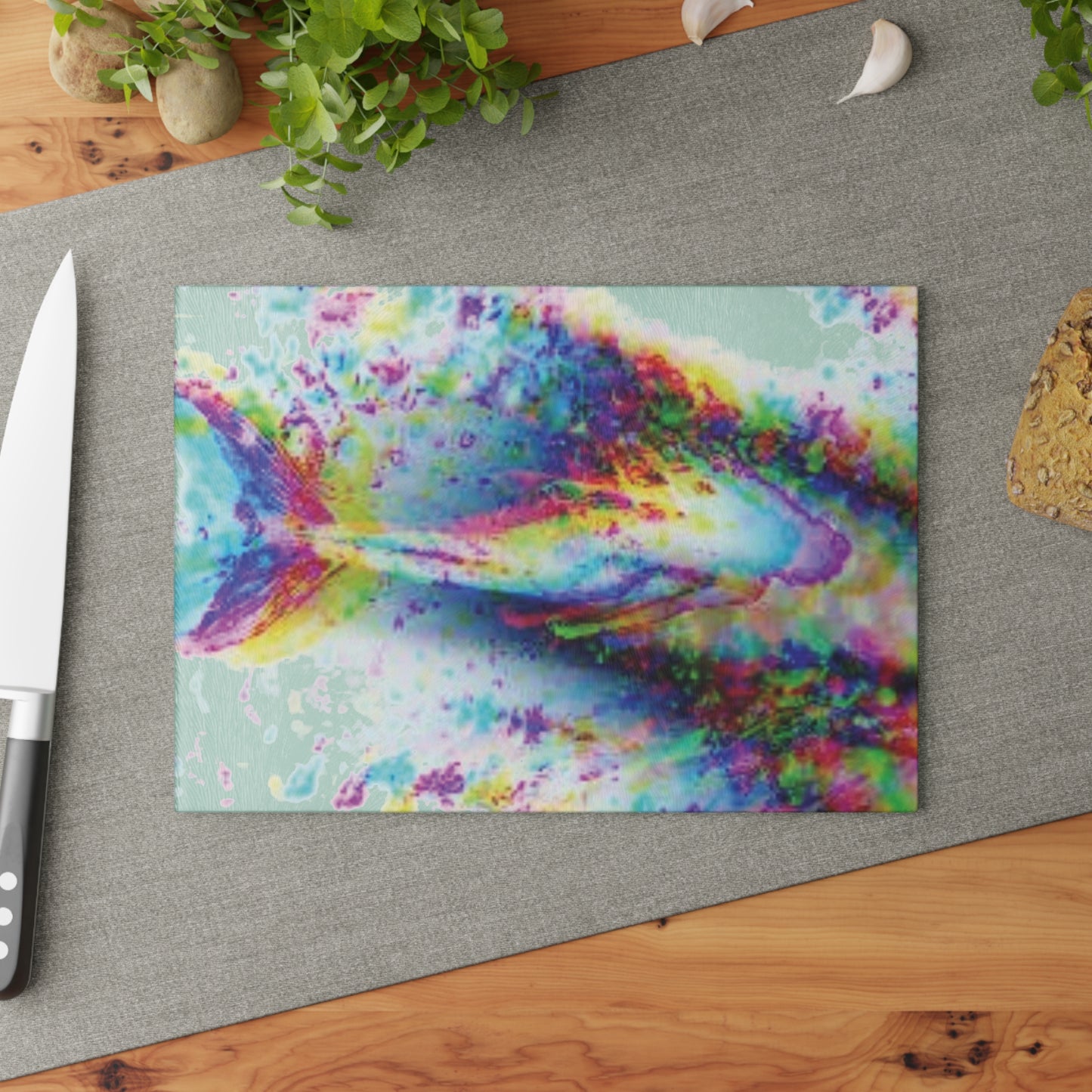 Glass Cutting Board, 2 sizes - Solo Mermaid, Rainbow Trace