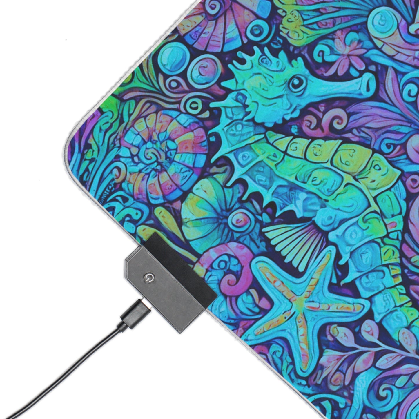 LED Gaming Mouse Pad With Vibrant RGB Lighting, 4 Sizes / Seahorse Trio, Turquoise Pop