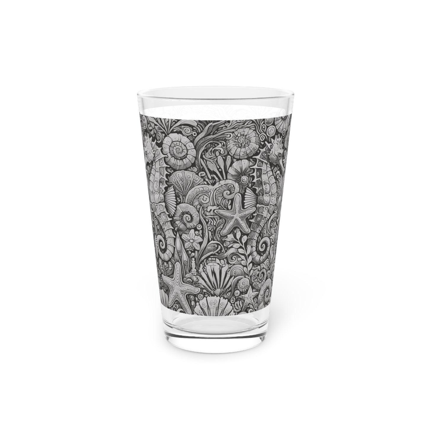 Pint Glass, 16oz - Seahorse Trio Noir