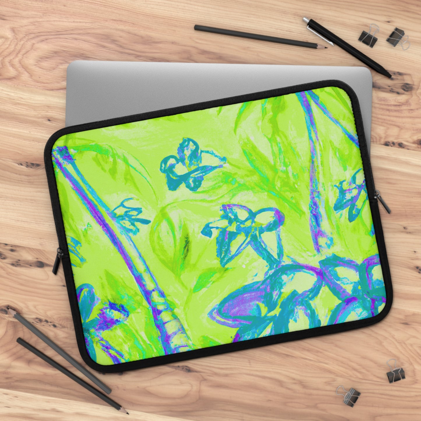 Tropical Laptop Sleeve, 5 Sizes - Perfect for Beach Lovers & Students / Tropical Doodles, Lime