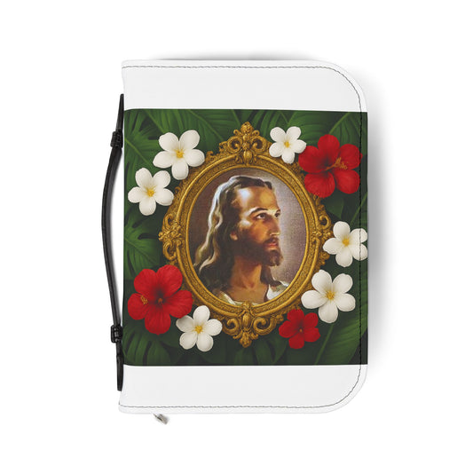 Tropical Jesus Bible Cover, White / Floral Bible Cover Protector, Christian Church Accessories