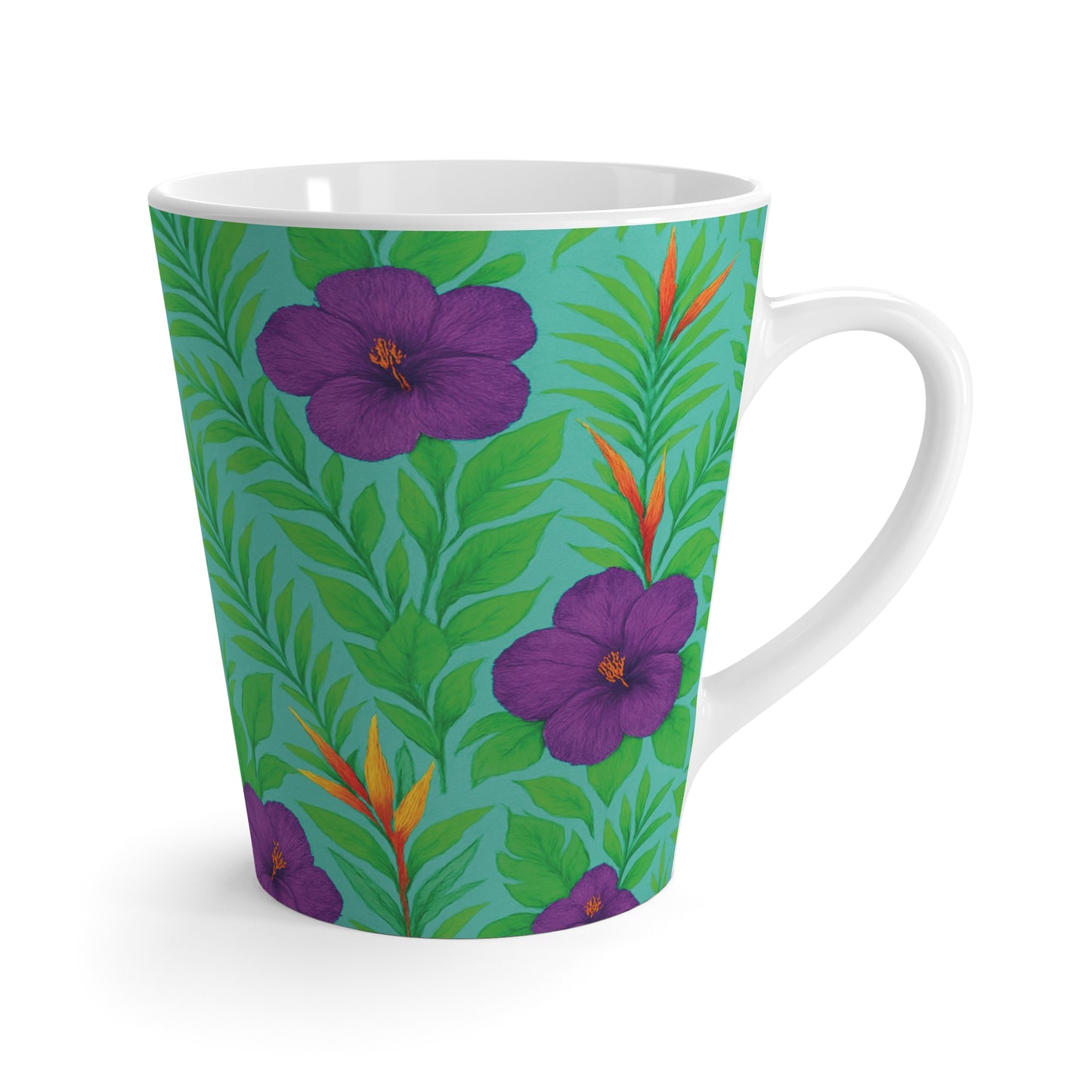 Latte White Mug - Midnight Flower Green