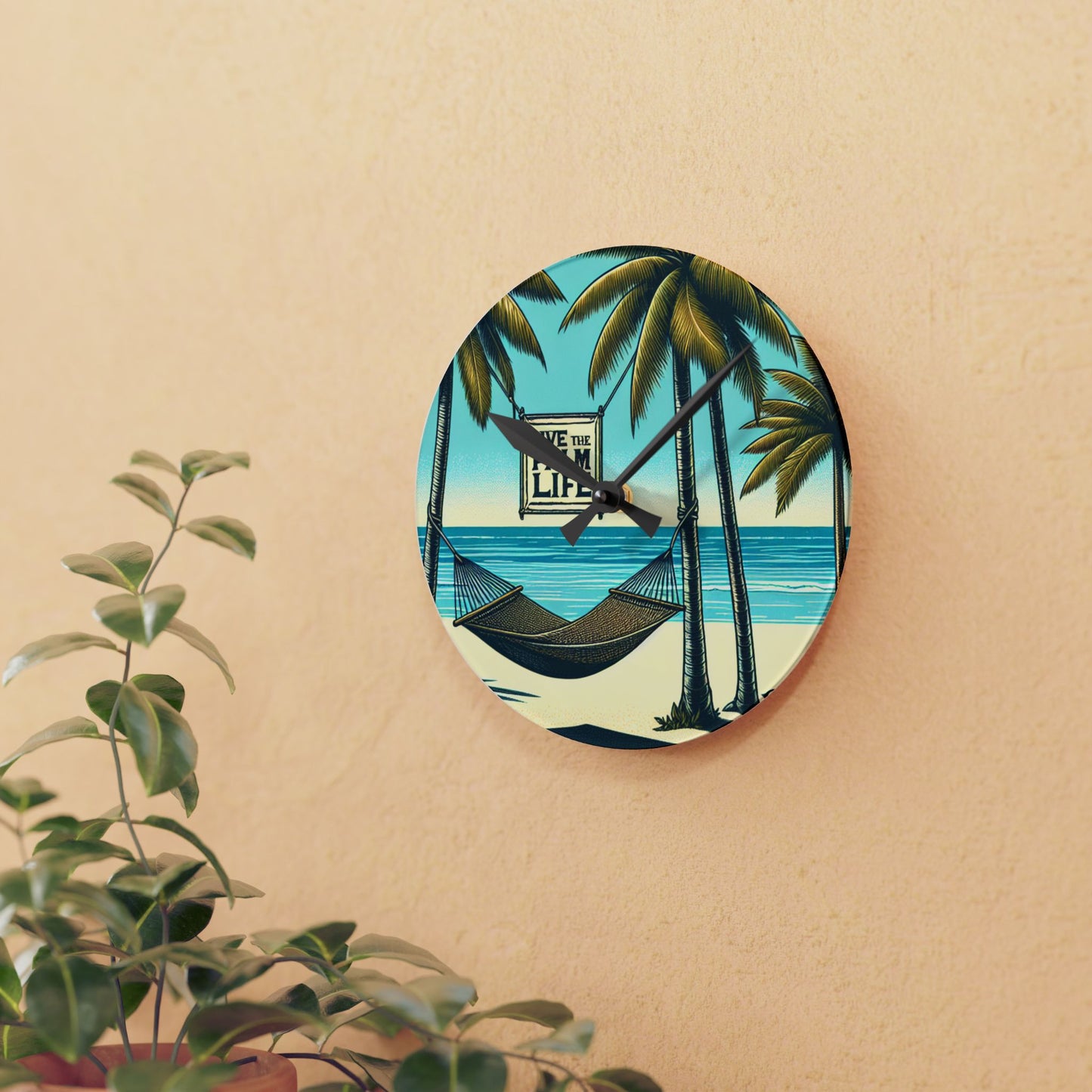 Acrylic Wall Clock, Hammock on the Beach, 4 Variants