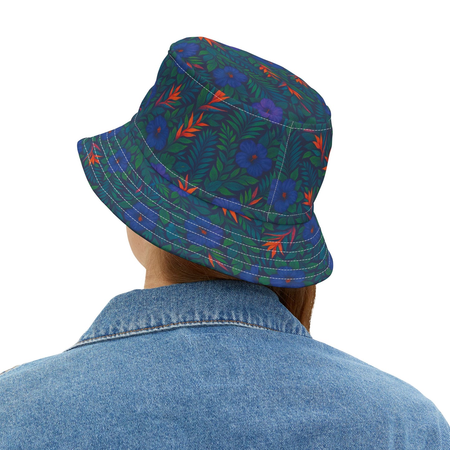 Tropical Polyester Bucket Hat, 2 Sizes - Midnight Flower Navy