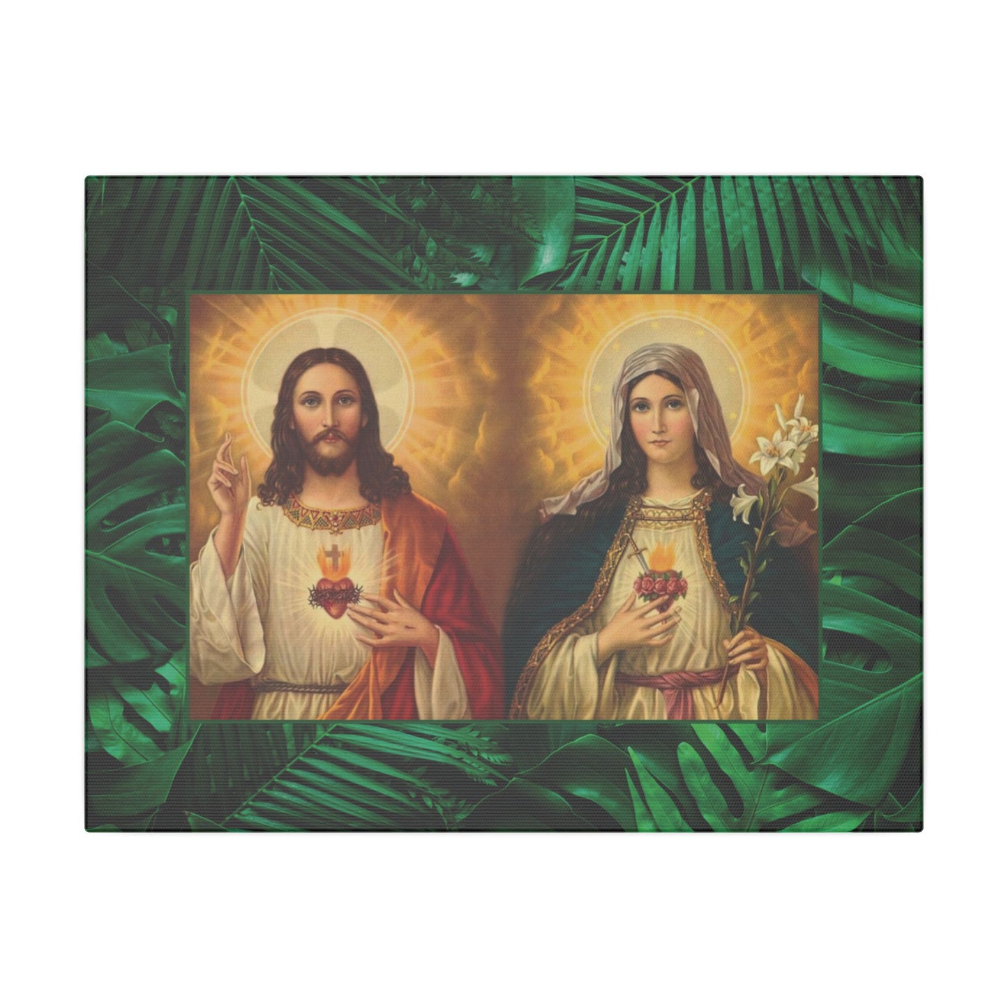 "Tropical Rainforest Jesus and Mary" Religious Canvas Artwork - Stretched Canvas Print / Byzantine Icons