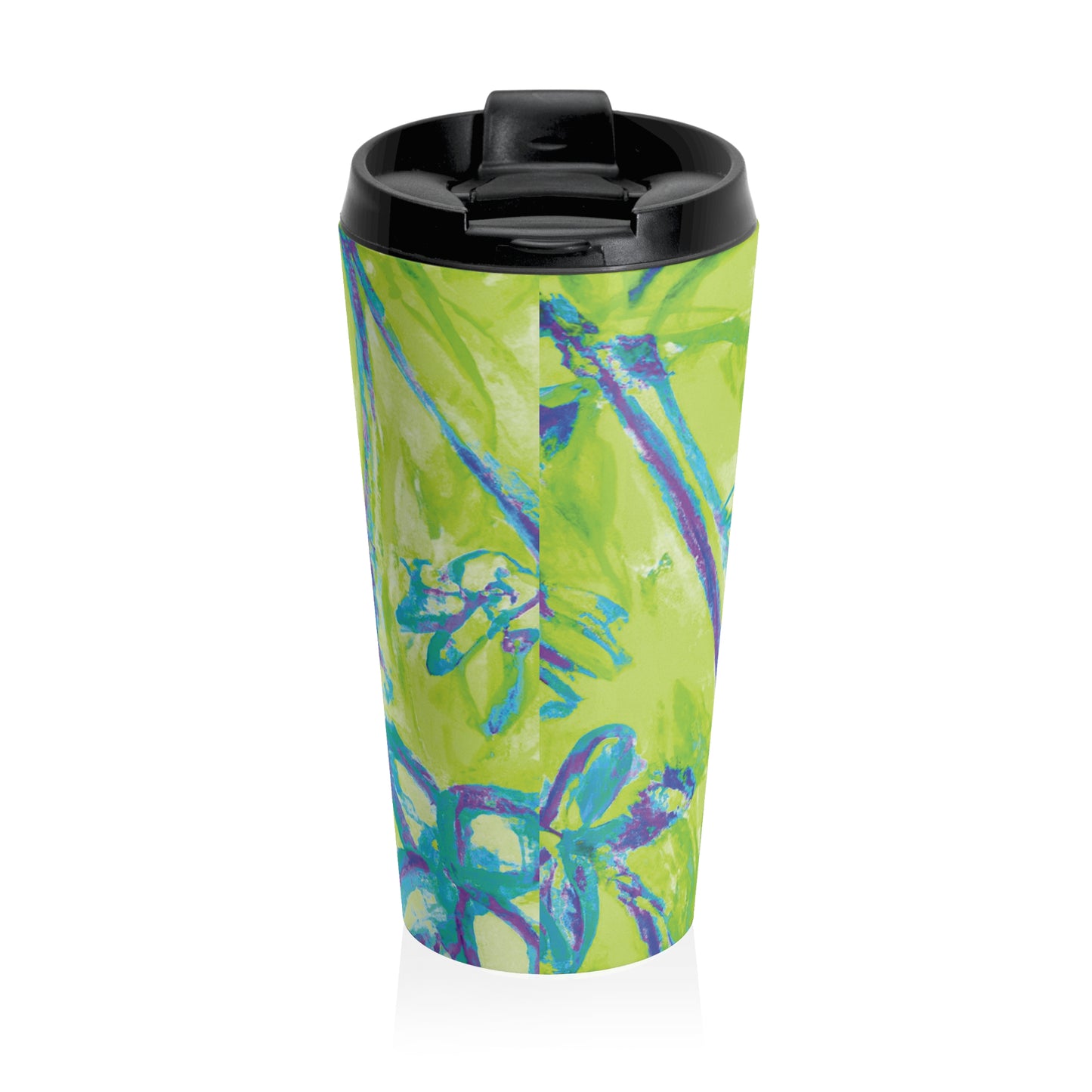 15 oz. Stainless Steel Travel Mug / Palm Doodles Lime