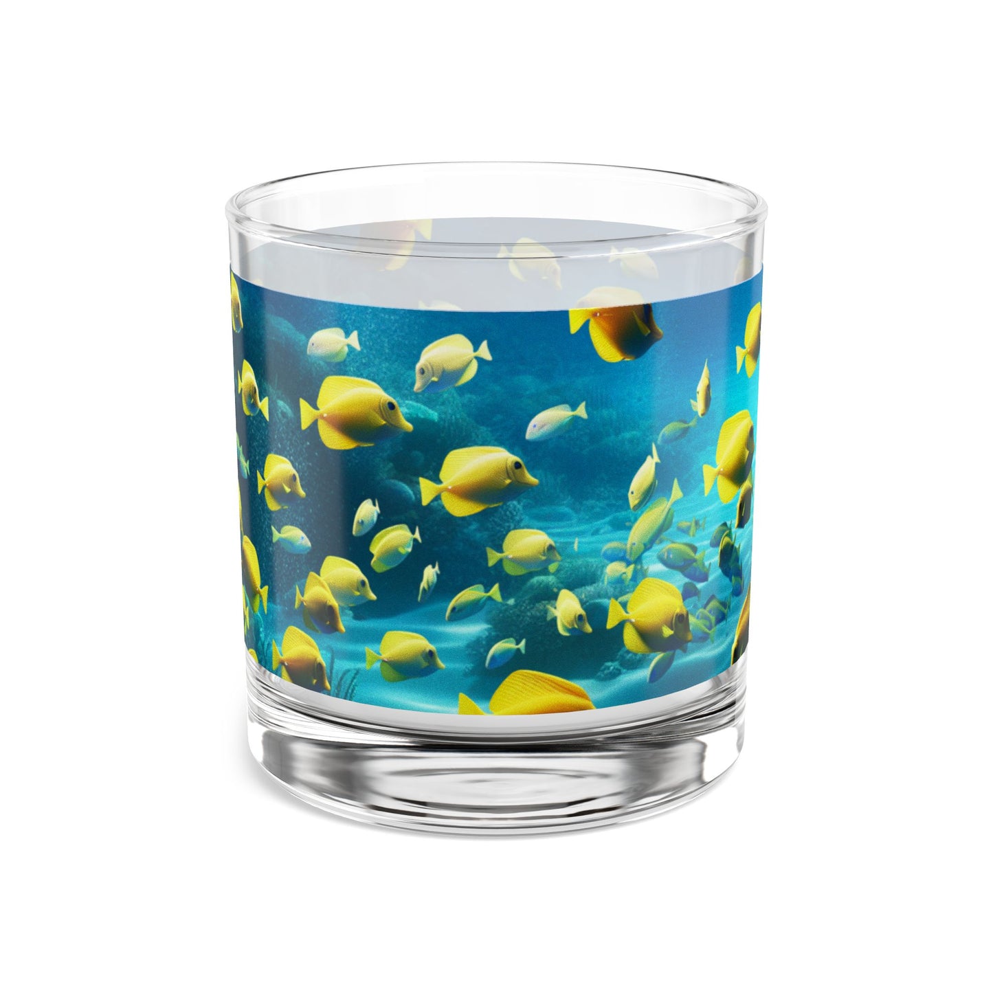 School of Fish/Yellow Tangs Rocks Glass - 10oz Colorful Tropical Design