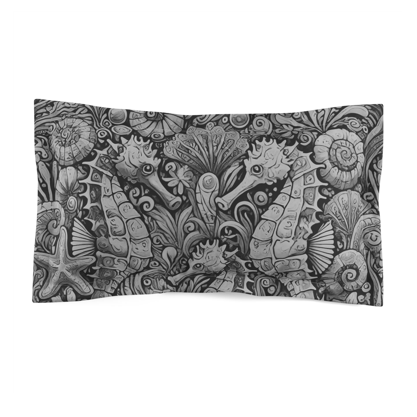 Microfiber Pillow Sham, 2 Sizes | Tropical Vibes for Relaxation / Seahorse Trio, Noir