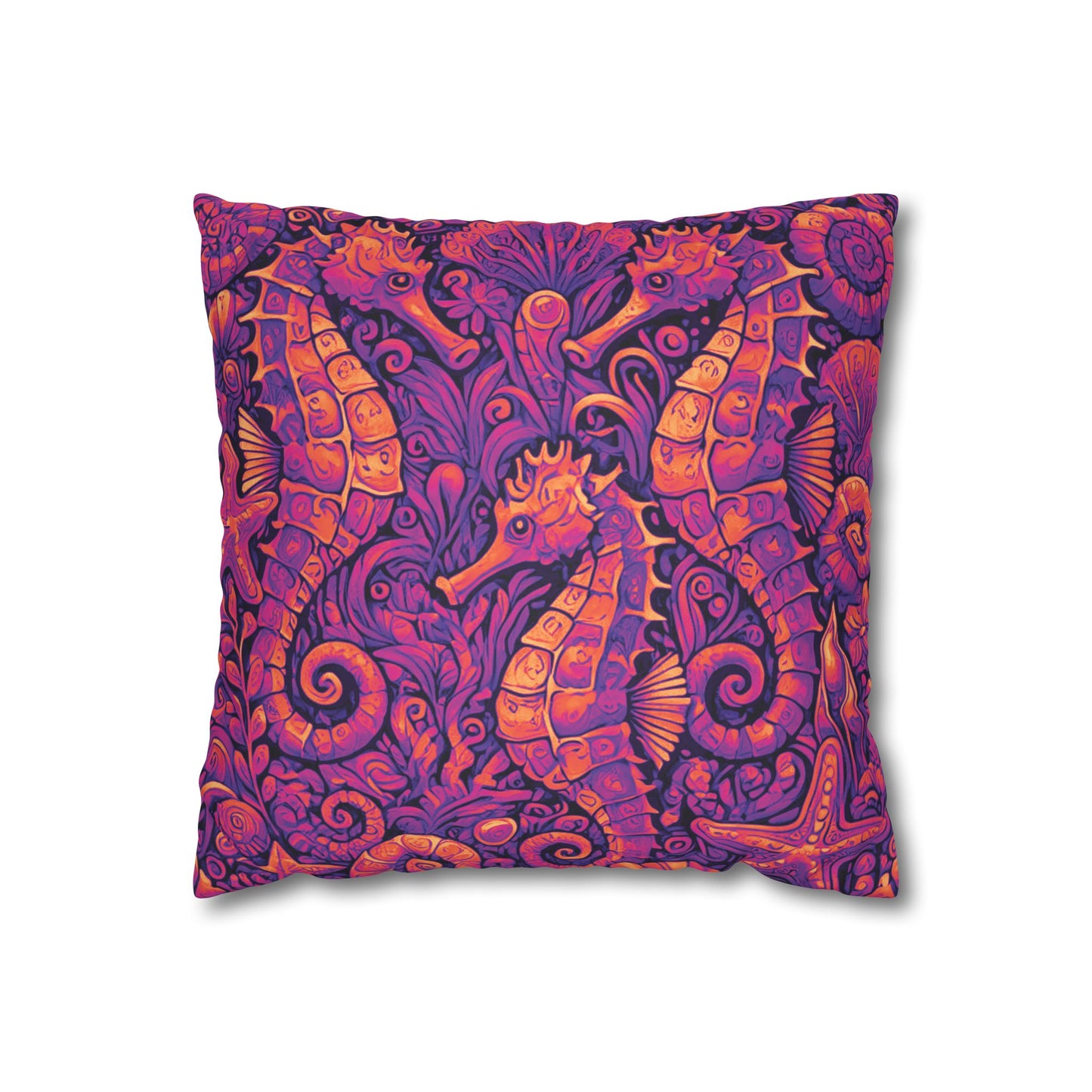 Faux Suede Square Pillowcase - Seahorse Trio, Heatwave