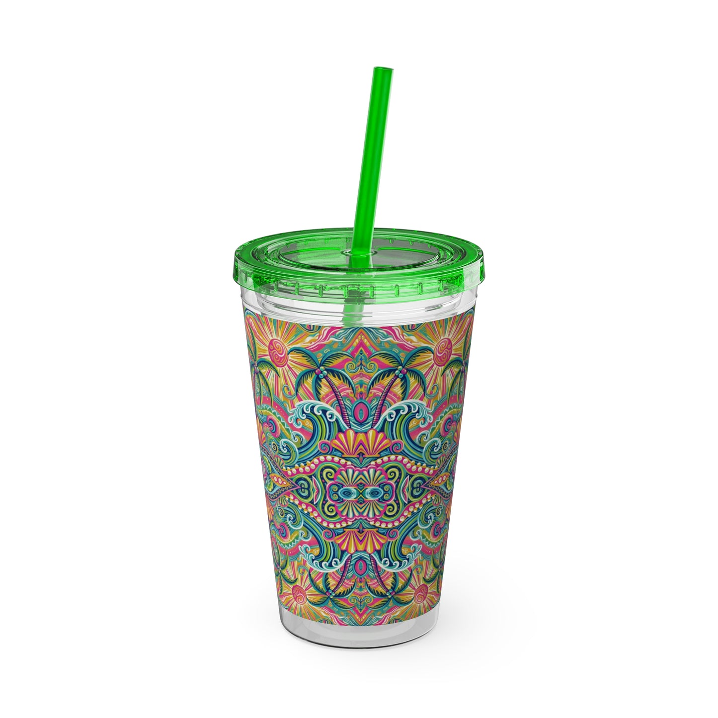 Tropical Tumbler with Straw | 16oz Colorful Travel Cup / Kaleido Bay
