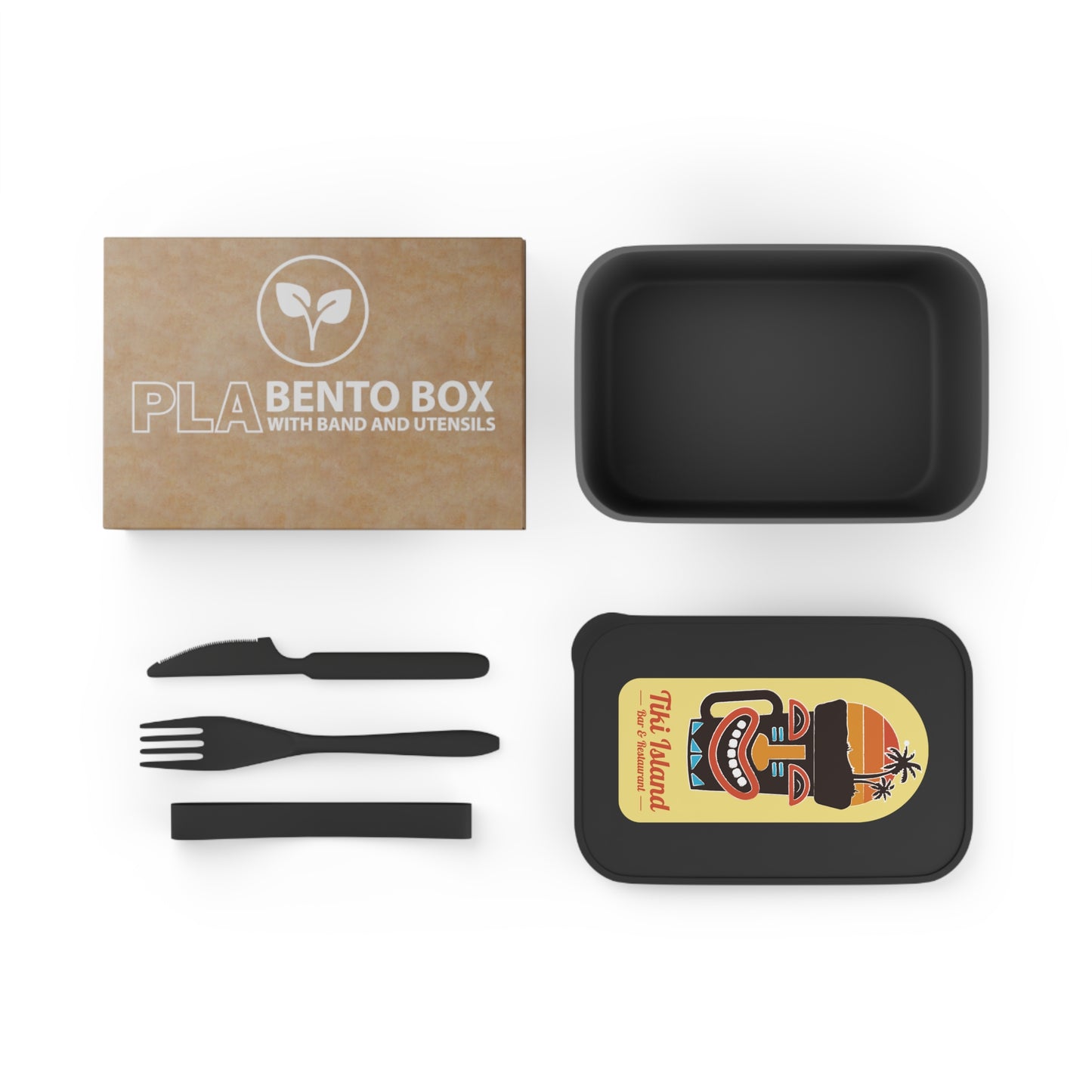 Bento Box with Utensils - Tiki Island, yellow