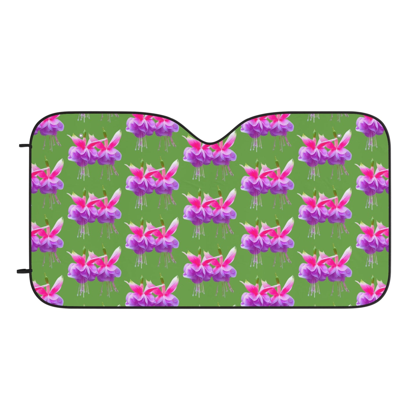 Tropical Floral Car Sun Shades / Two Fuchsias, Green