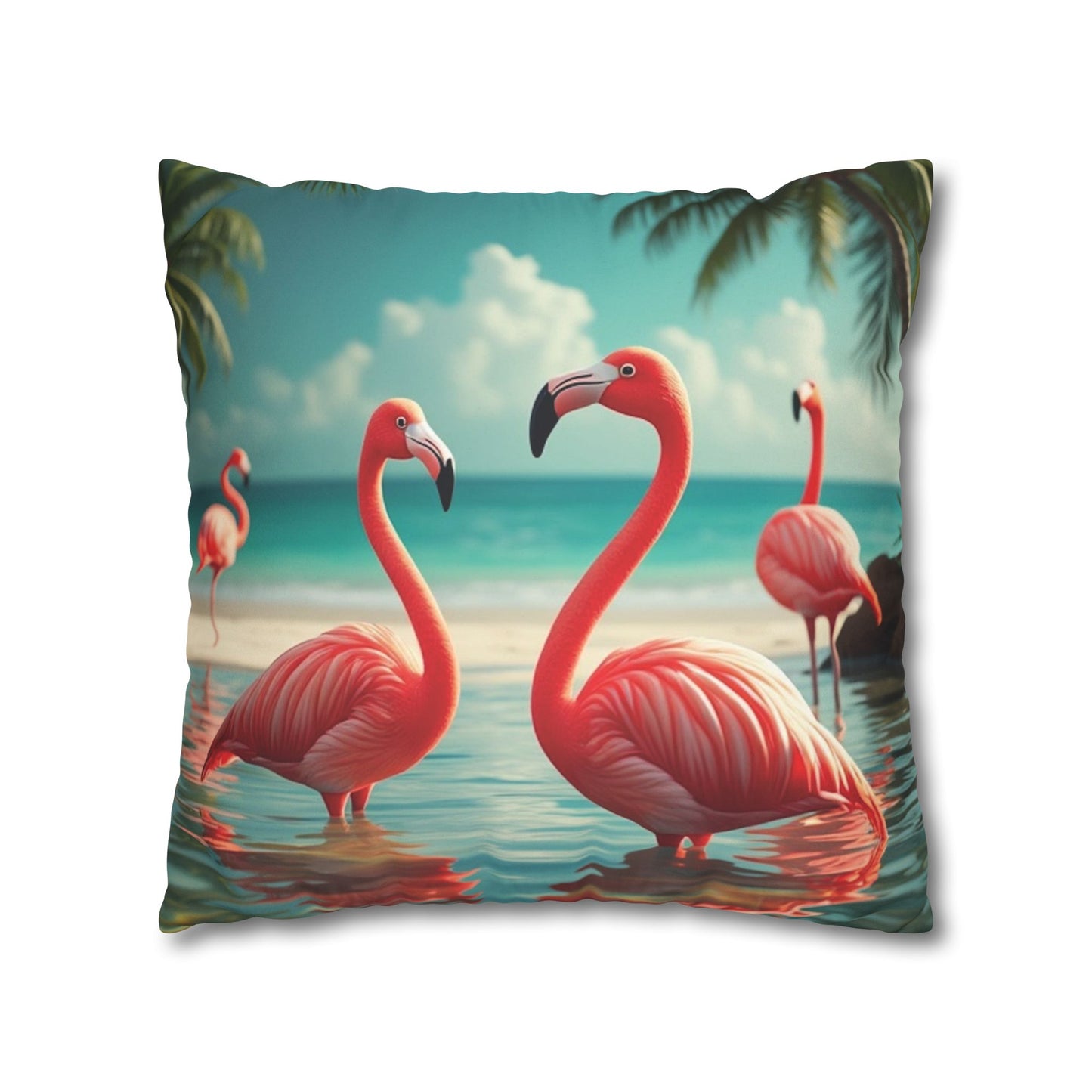 Faux Suede Square Pillowcase - Morning Dip Flamingos