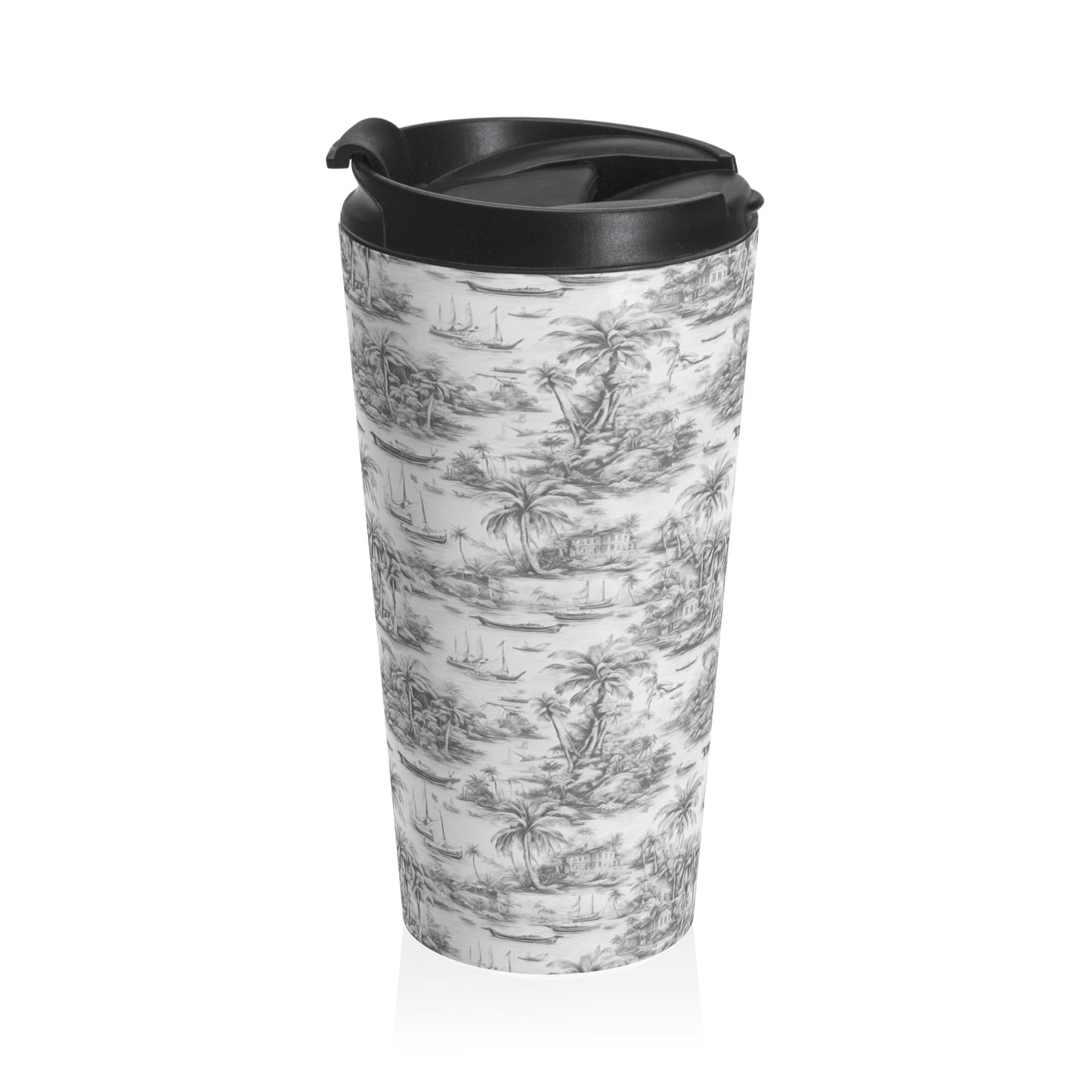 15 oz. Stainless Steel Travel Mug / Tropi Trip Toile White