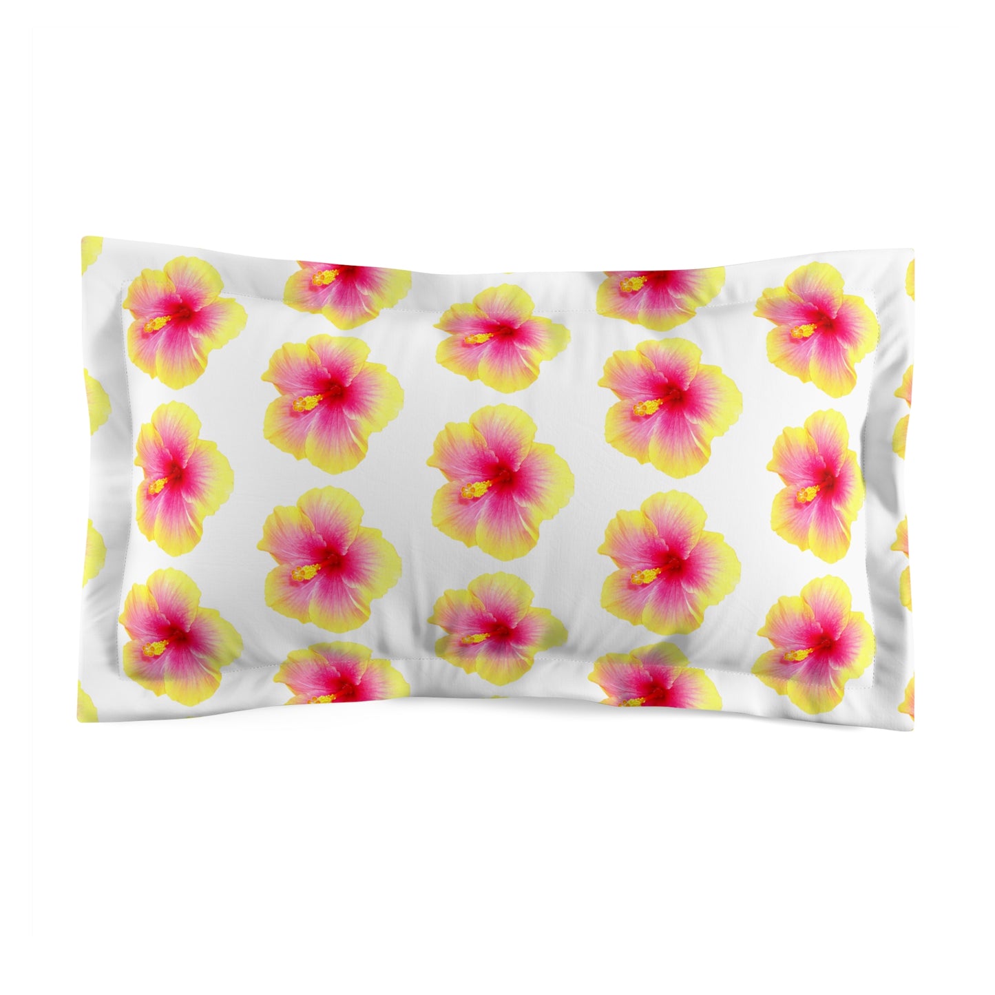 Microfiber Pillow Sham, 2 Sizes | Tropical Vibes for Relaxation / Yellow & Pink Hibiscus