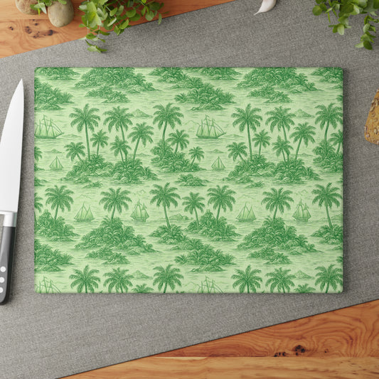 Glass Cutting Board, 2 sizes - Faraway Toile/Green