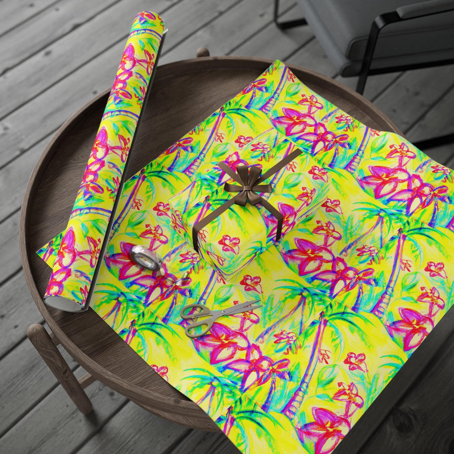 Wrapping Paper - Tropical Gift Wrap for All Occasions, 3 Sizes/2 Finishes / Tropical Doodles, Yellow